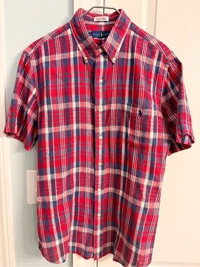 Ralph Lauren Polo Shirt -L- Excellent- Bleeding Madras; Soft Button Up Plaid
